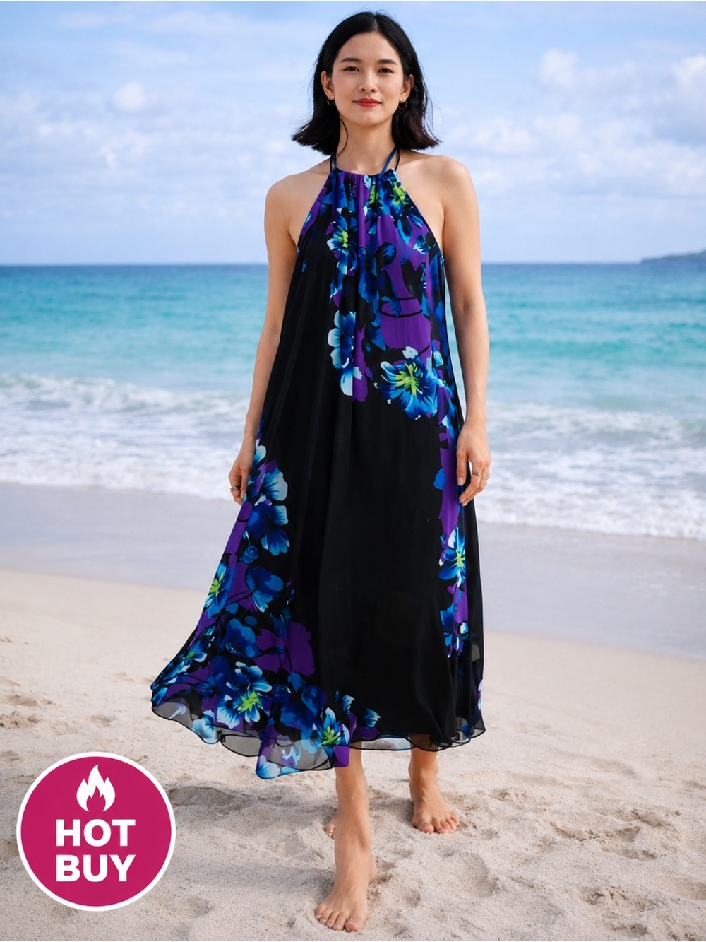 KATYA KOVTUNOVICH FAIRY SHEER FLORAL HALTER BEACH MAXI DRESS SIZE MEDIUM